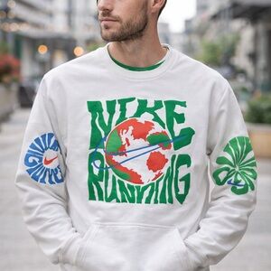 Nike White Crewneck Sweatshirt with Green, Red & Blue Graphic